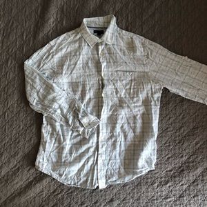 Men Banana Republic Linen Blend Plaid Blue White